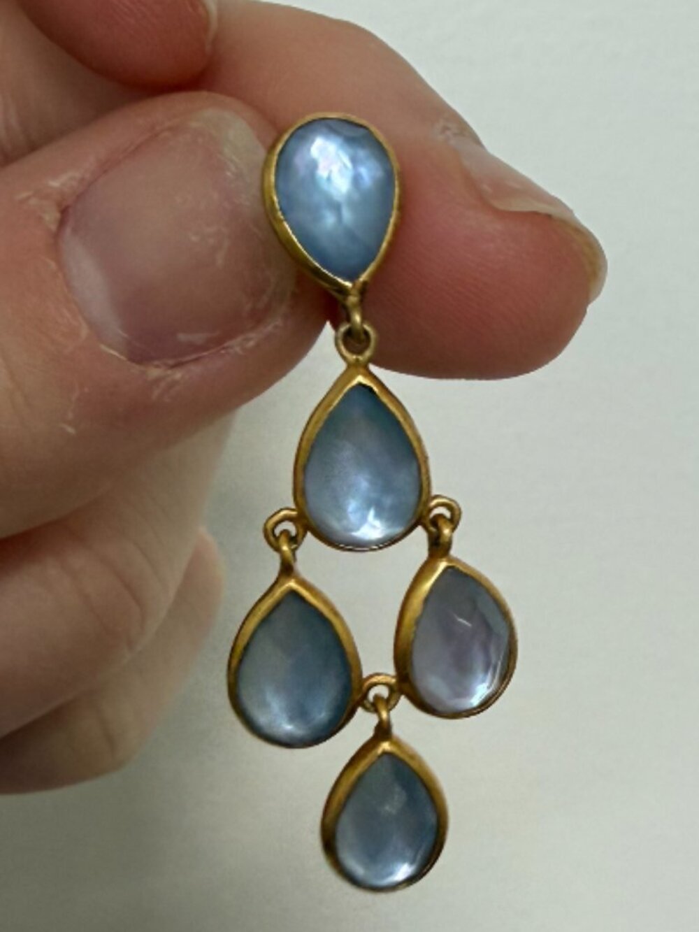 Blue Teardrop Chandelier Earrings – Gold Tone